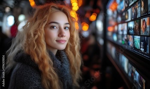 Wallpaper Mural Young woman looking away from digital display. Torontodigital.ca