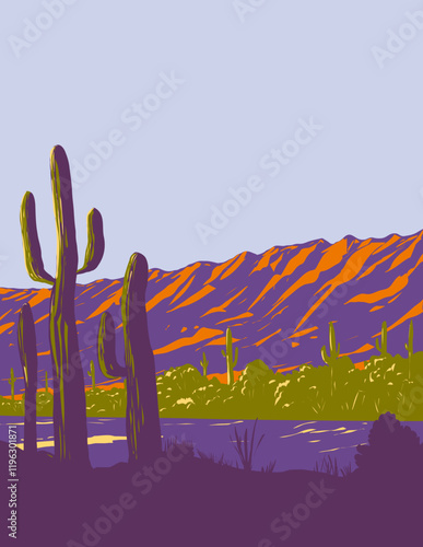 Saguaro in South Mountain Park Phoenix Arizona WPA Poster Art