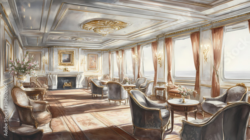 Salon of a german transatlantic ocean liner ss kaiser wilhelm der grosse. illustration of the century. white background. Willowbloom. Illustration photo