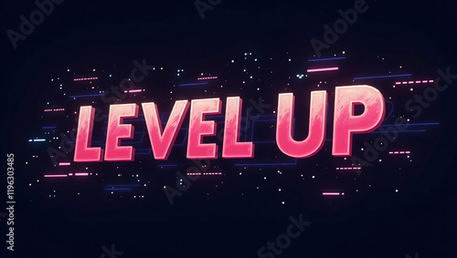 Level Up: Neon Glowing Text Effect: Vibrant pink and purple neon 