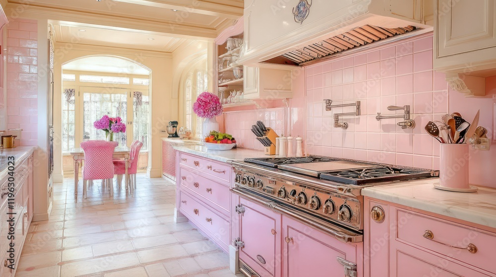 Fototapeta premium Elegant Pink Kitchen Interior Design