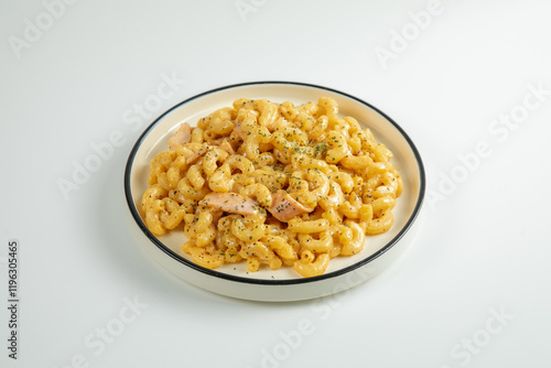 Картината върху платно A creamy, cheesy mac and cheese that's sure to satisfy your cravings isolated on