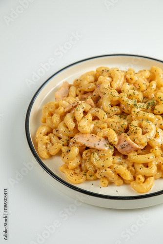 Фотография A creamy, cheesy mac and cheese that's sure to satisfy your cravings isolated on