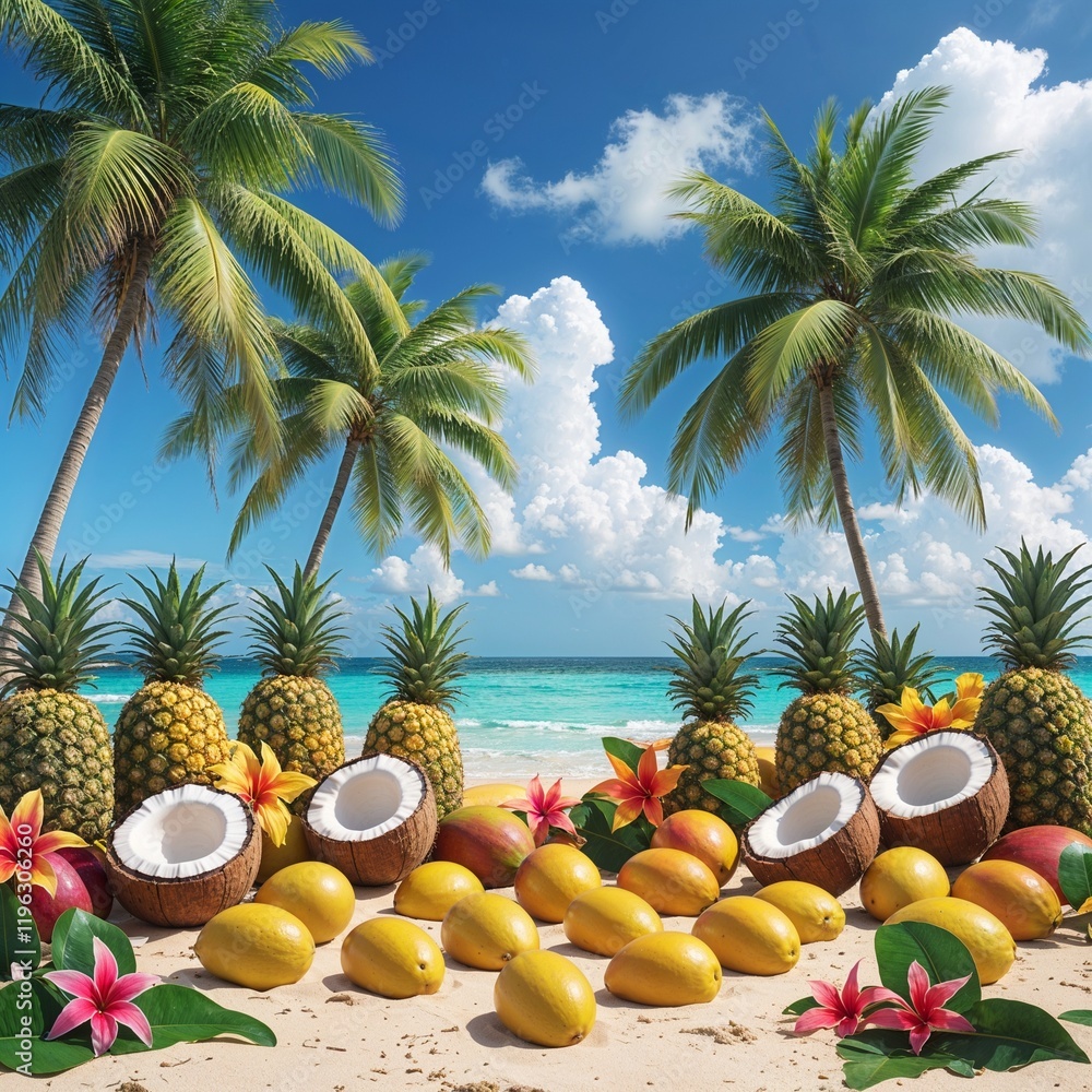 beach with coconut palm trees and coconut beach with coconut palm trees and coconut
