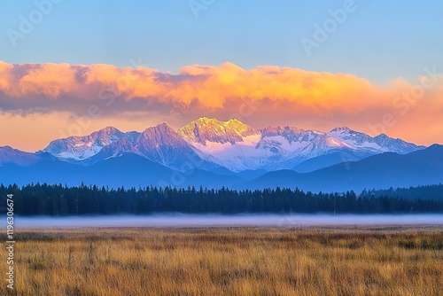 Carpathian Sunrise: Majestic Peaks Glowing in Golden Light, Breathtaking Dawn Panorama sky view hill