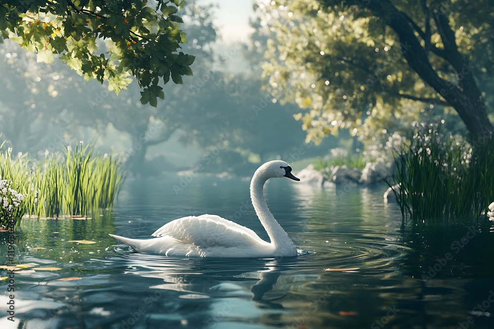 Serene Swan on a Tranquil Lake Serene Swan on a Tranquil Lake