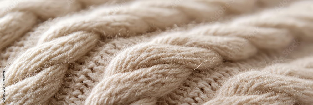 A close up shot of the knitted fabric texture, showcasing its soft and warm beige color with intricate braids, generative AI A close up shot of the knitted fabric texture, showcasing its soft and warm beige color with intricate braids, generative AI