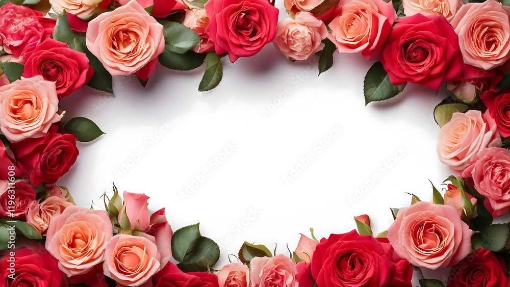 rose flowers border shape with copy space on white background rose flowers border shape with copy space on white background
