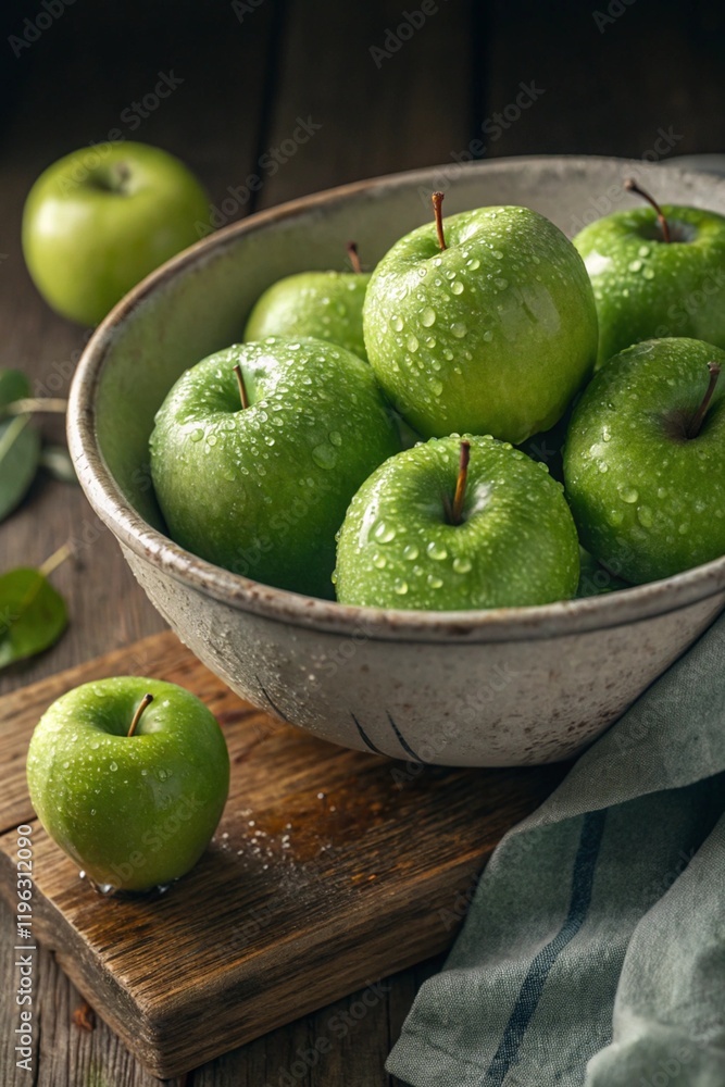 A bowl full of freshly washed green apples A bowl full of freshly washed green apples