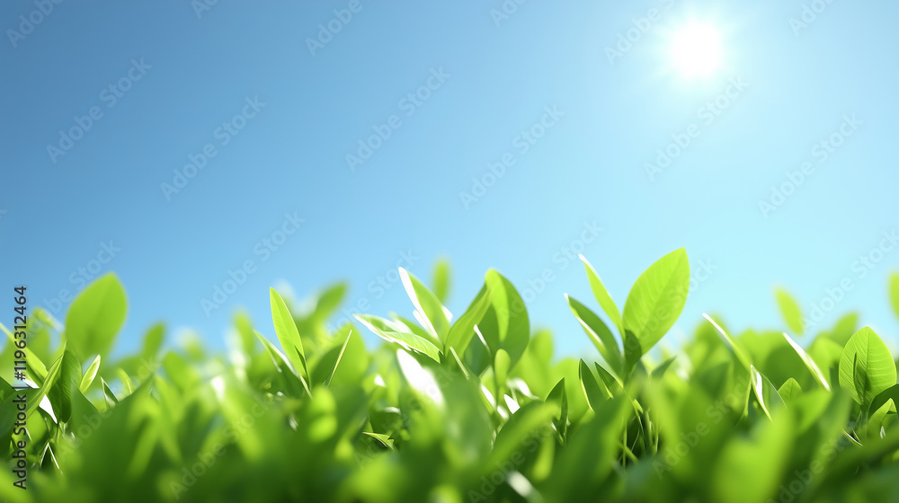 Lush Green Tea Field Under Bright Blue Sky Lush Green Tea Field Under Bright Blue Sky
