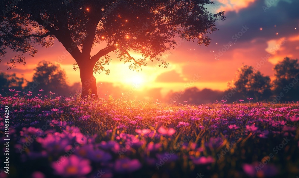 Beautiful Nature Landscape with Glowing Light Effects, Generative AI Beautiful Nature Landscape with Glowing Light Effects, Generative AI