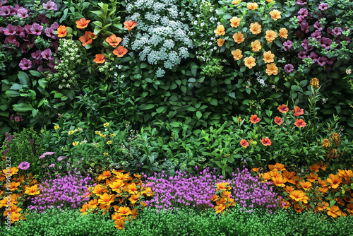 Vibrant multicolored flowers blooming in a lush green garden