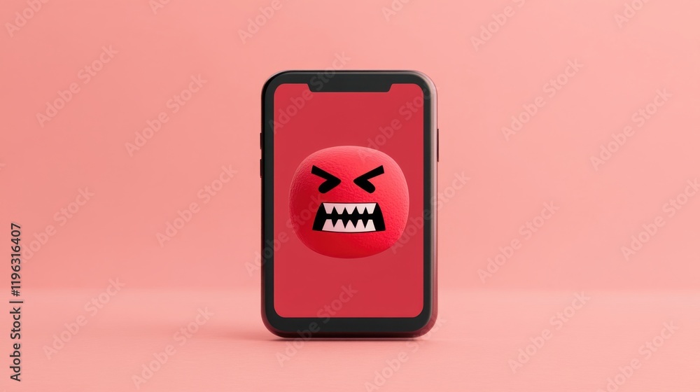 A smartphone displays an angry emoji on a vibrant red background, conveying strong emotions in a modern digital context. A smartphone displays an angry emoji on a vibrant red background, conveying strong emotions in a modern digital context.