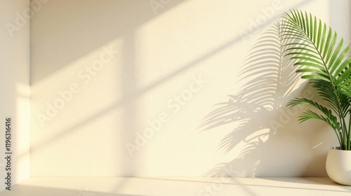 Wallpaper Mural Serene Minimalist Interior Scene with Sunlight and Tropical Plant in a Simple Pot Torontodigital.ca