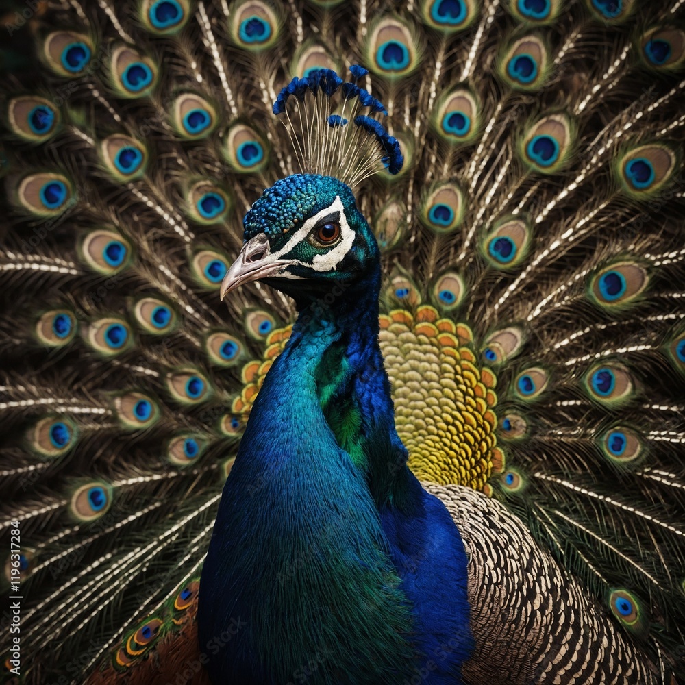 Obraz premium A peacock feather lying on the grA group of three peacocks with different shades of tail feathers.ound, symbolizing its beauty.