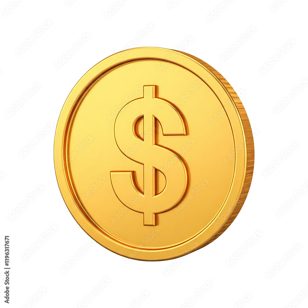 Shiny Gold Coin with Dollar Sign in the Center, 3D-Style, Isolated on White Background Shiny Gold Coin with Dollar Sign in the Center, 3D-Style, Isolated on White Background