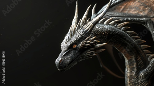 A 3D model of a dragon with its wings spread. photo