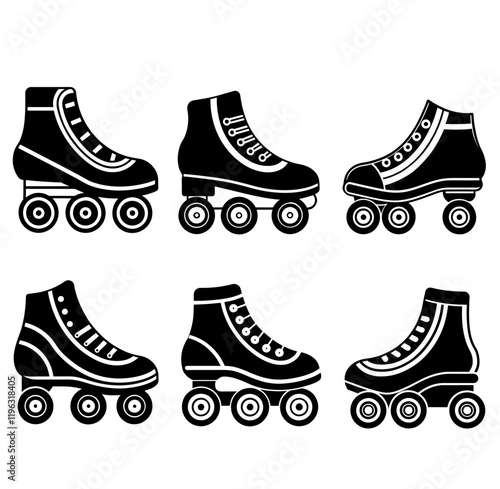 Set Of Black Roller Skates silhouette