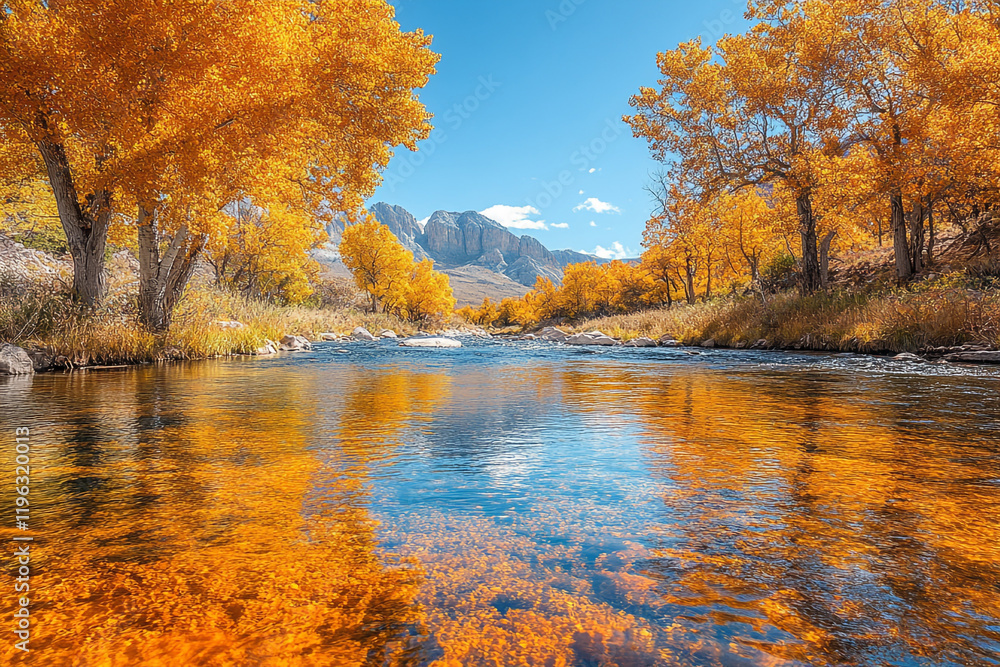 Obraz premium Autumnal Reflections in a Mountain River Scene