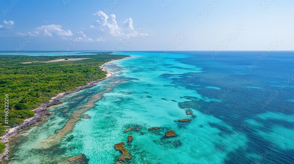 Obraz premium Aerial view of a vibrant coral reef and crystal-clear ocean waters, perfect for marine themes