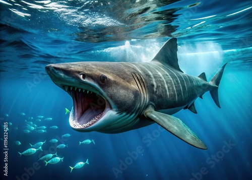 Basking Shark: Gentle Giant of the Ocean Depths - Minimalist Underwater Photography photo