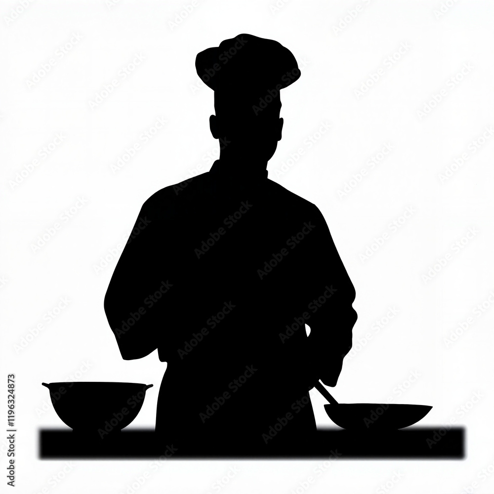 Chef silhouette preparing meal in kitchen, culinary artistry Chef silhouette preparing meal in kitchen, culinary artistry