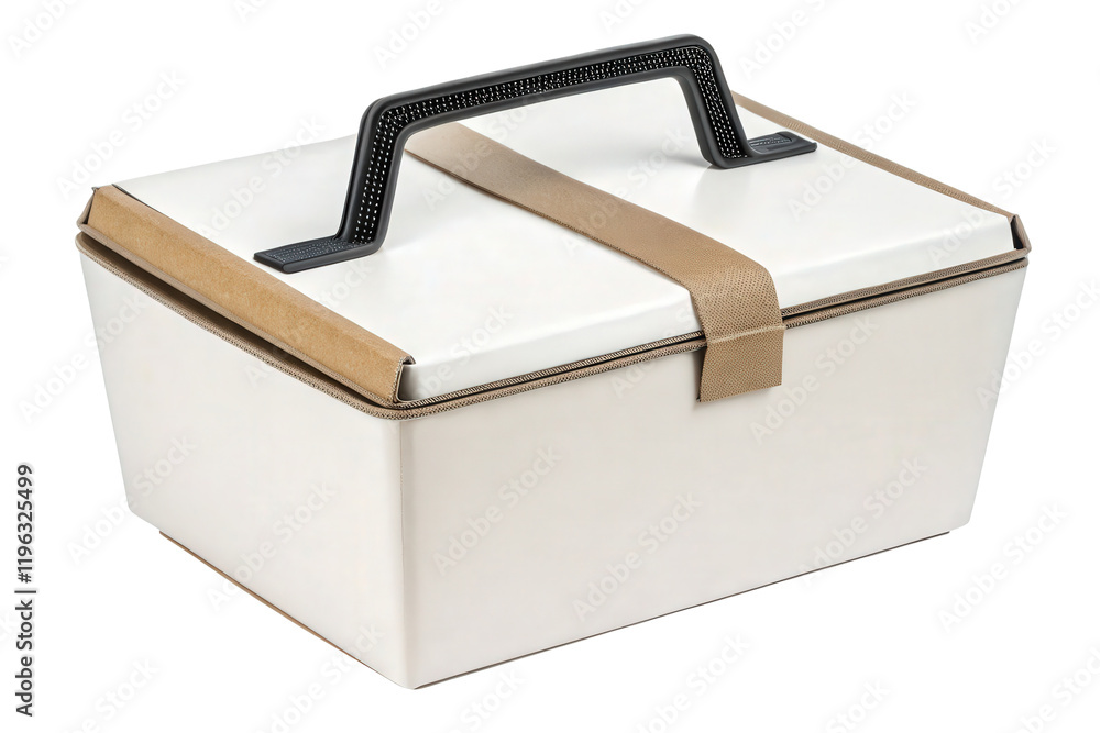 White rectangular box with a fabric handle isolated with transparent background White rectangular box with a fabric handle isolated with transparent background