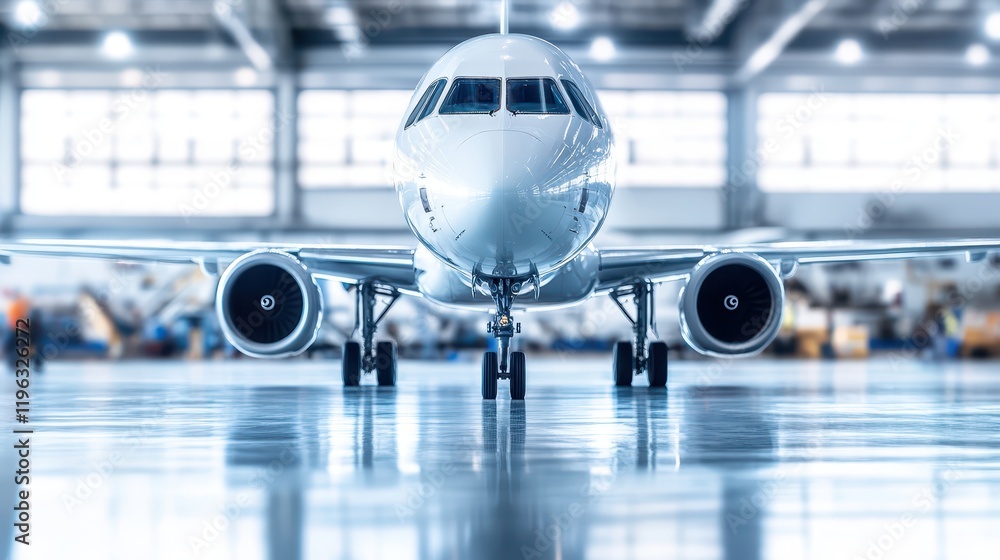 Ready for takeoff, a commercial jet airplane poised on the airport runway under clear sky Ready for takeoff, a commercial jet airplane poised on the airport runway under clear sky