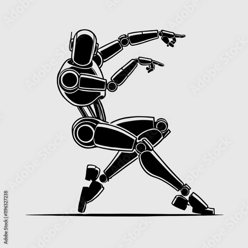 Dynamic Robot Silhouette Striking a Dance Pose on Light Background