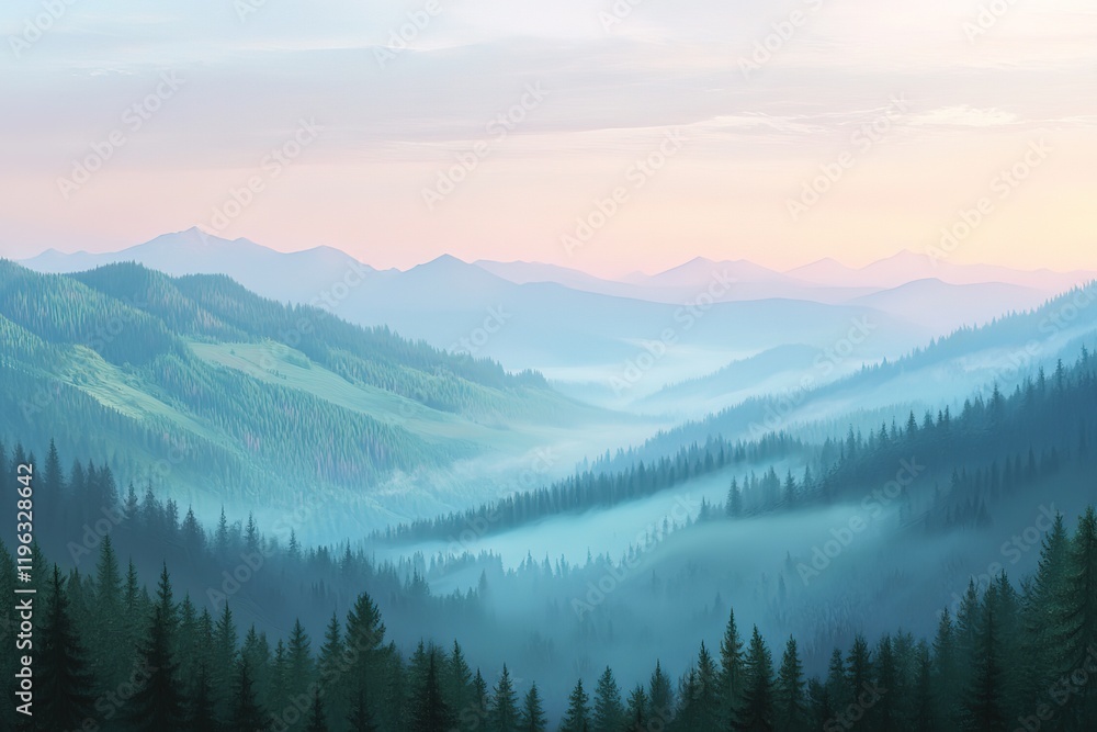 Fototapeta premium Majestic Carpathian Mountains Panorama: Breathtaking Sunrise Views, Epic Scenery, Tranquil Nature 