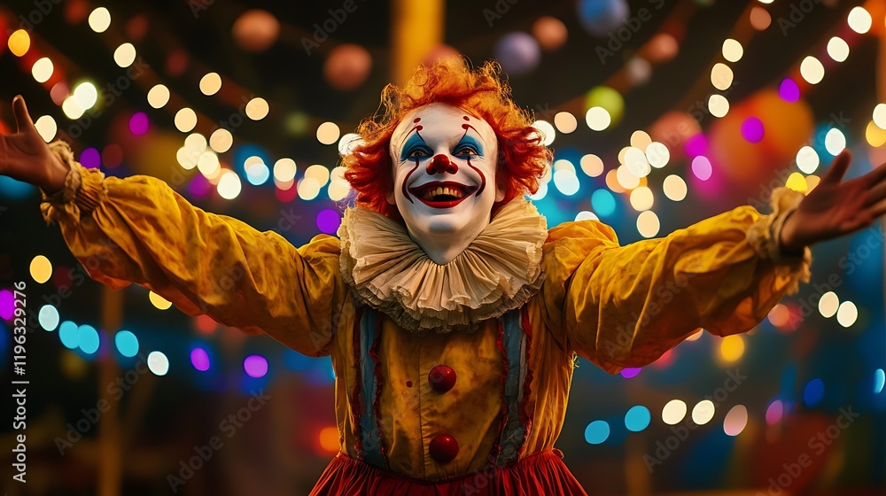 Smiling clown carnival night performance lights Smiling clown carnival night performance lights