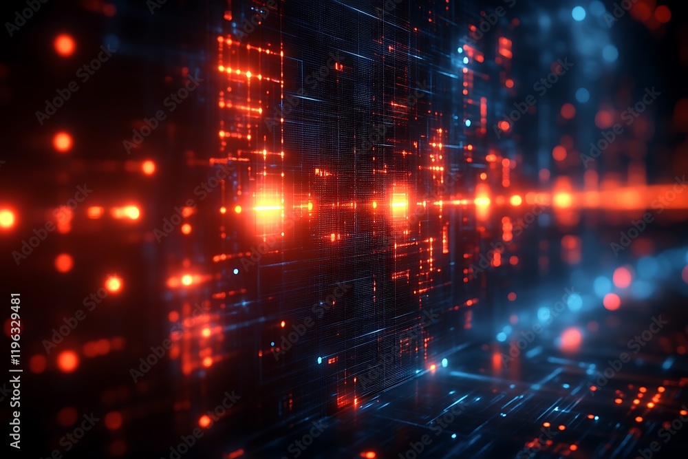 Abstract digital data flow, glowing network, orange and blue lines, dark background. Abstract digital data flow, glowing network, orange and blue lines, dark background.