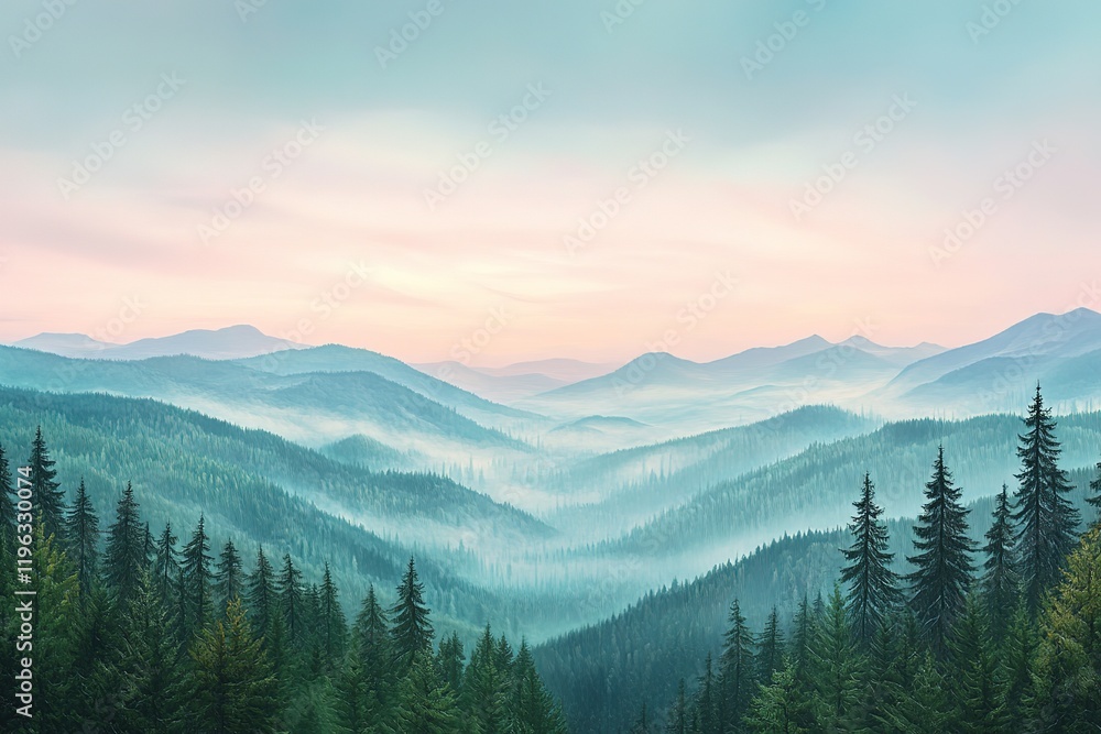 Fototapeta premium Majestic Carpathian Panorama: Breathtaking Sunrise Views Across Rolling Hills and Peaks sky wild calm