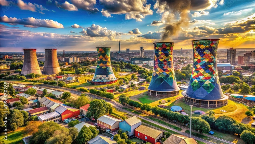 Fototapeta premium Stunning panoramic view of bungee jumpers soaring from Orlando Towers, Soweto.