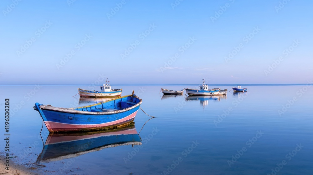 Naklejka premium Peaceful fishing boats at sunrise