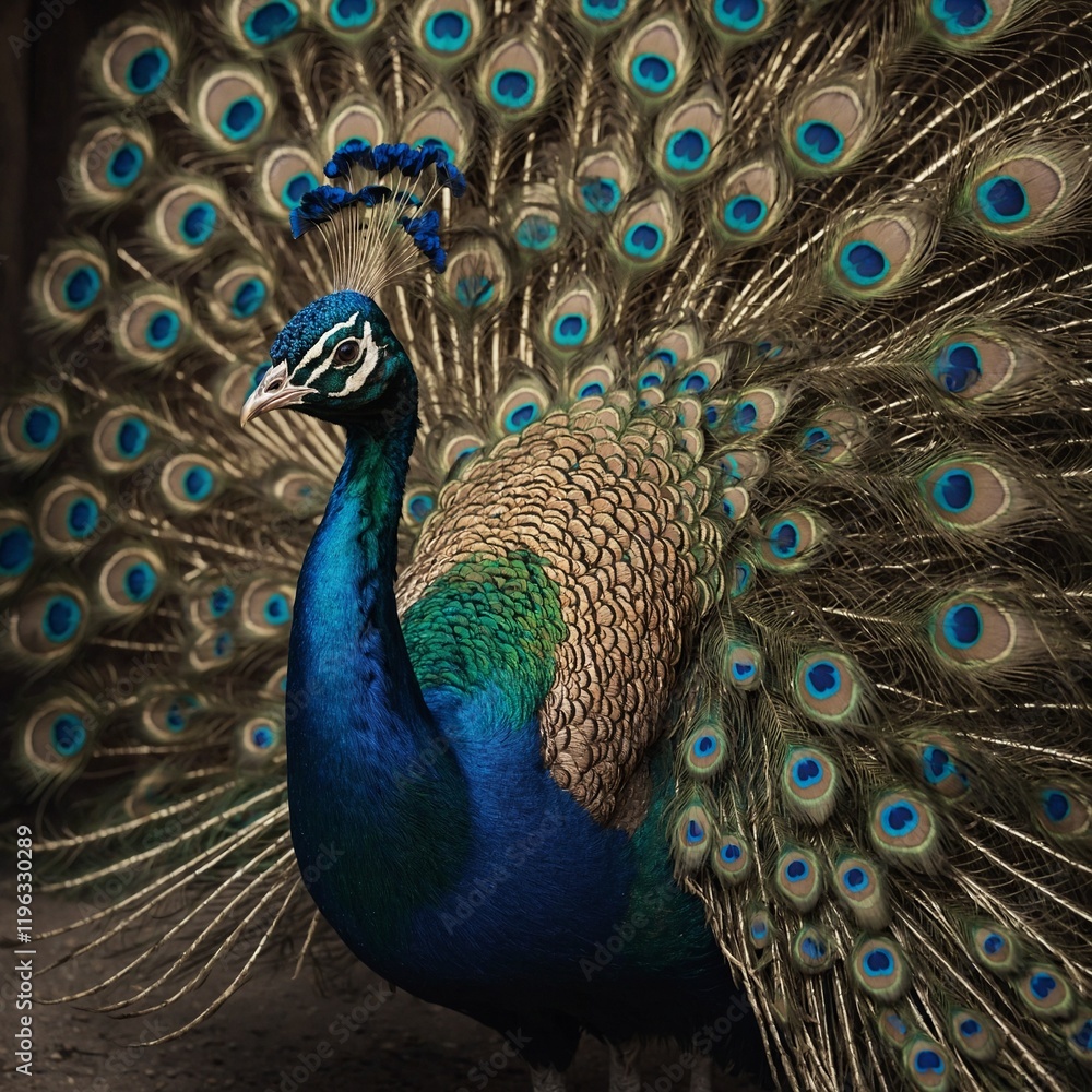 Obraz premium A stylized peacock with abstract spirals and patterns.