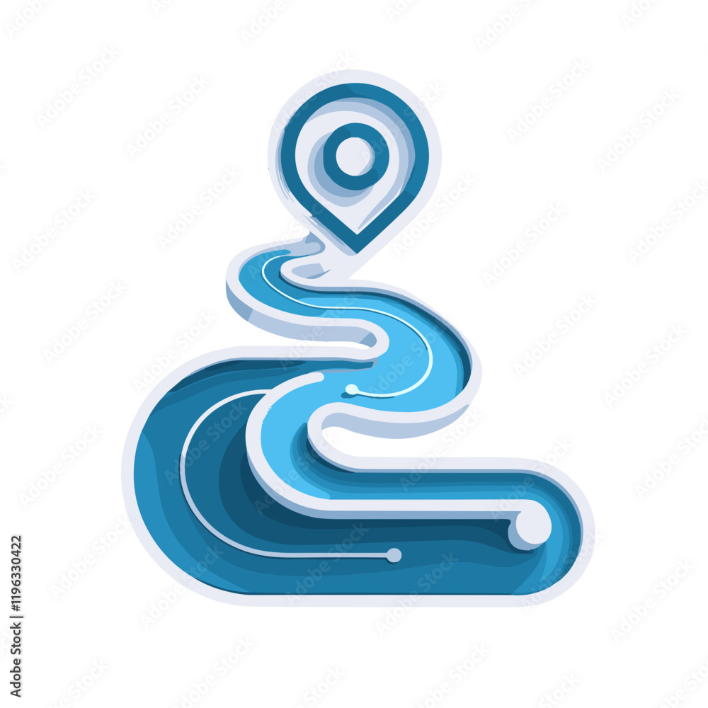 3D Navigation Icon with Location Pin and Winding Path on White Background 3D Navigation Icon with Location Pin and Winding Path on White Background