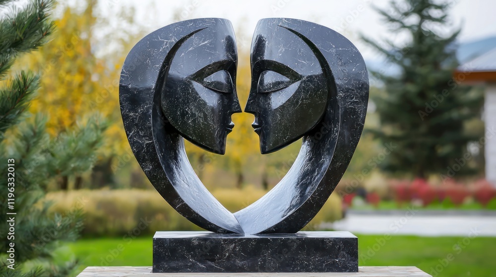 Abstract sculpture of two faces merging in a loving embrace. Abstract sculpture of two faces merging in a loving embrace.