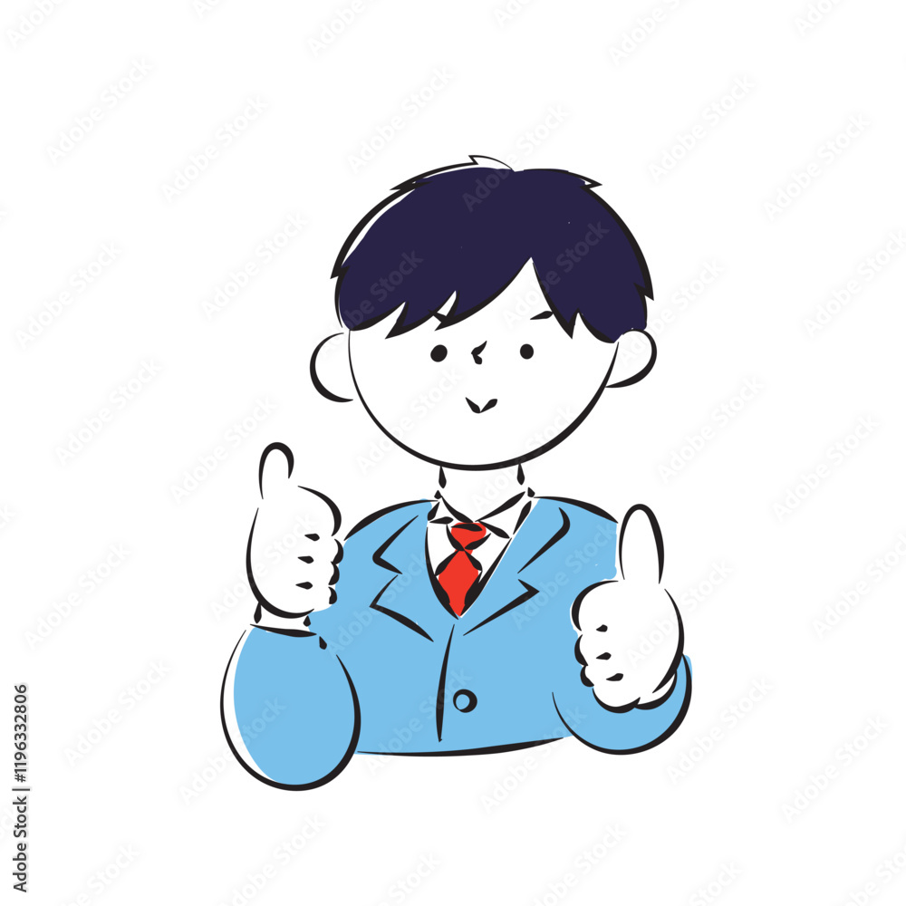 Simple hand-drawn illustration of a male student in a blazer with his arms outstretched in a nice pose. Simple hand-drawn illustration of a male student in a blazer with his arms outstretched in a nice pose.