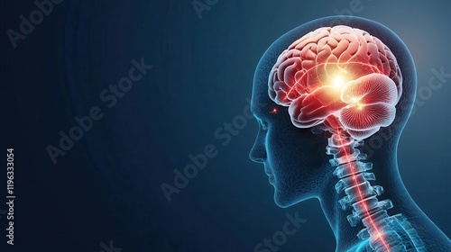 Brain with glowing pain relief pathways, neurological treatment, 3D illustration