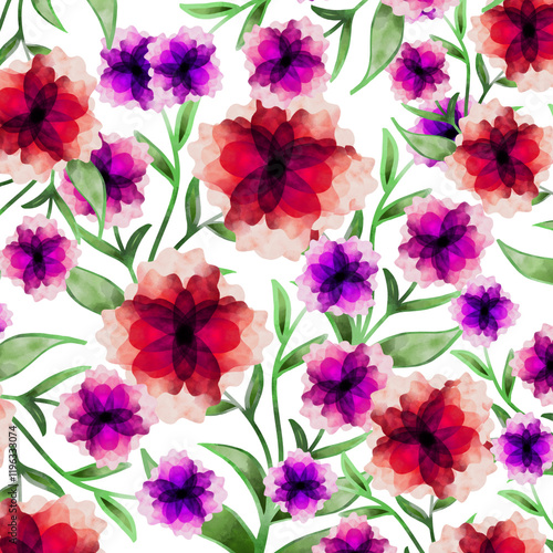 Wallpaper Mural floral watercolor hand drawn pattern Torontodigital.ca