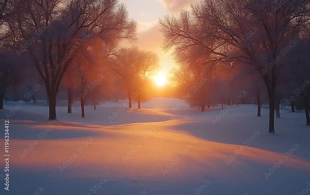 Winter sunset in snowy forest. Winter sunset in snowy forest.