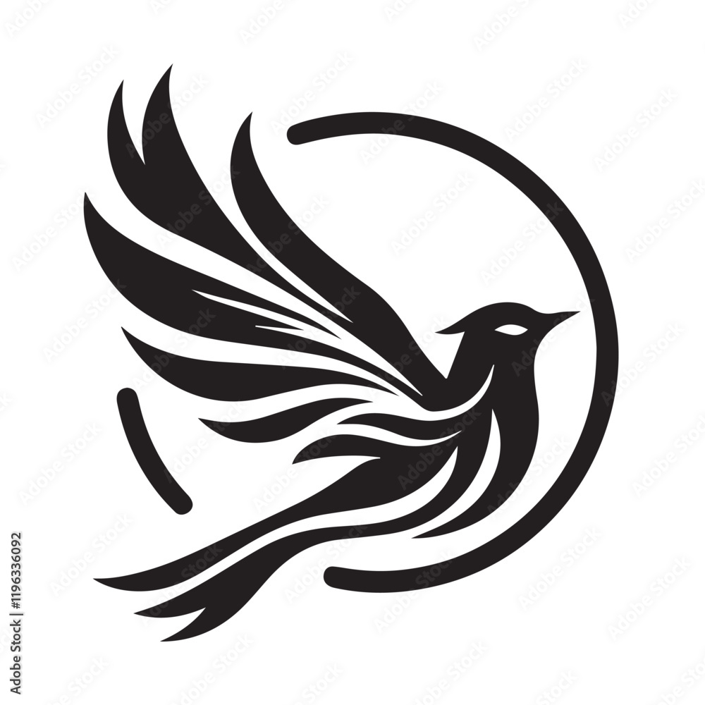Fototapeta premium Silhouette of a bird in flight, perfect for logo design or branding.