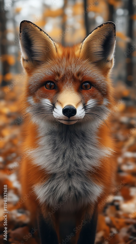 Red fox portrait in autumn forest. Red fox portrait in autumn forest.