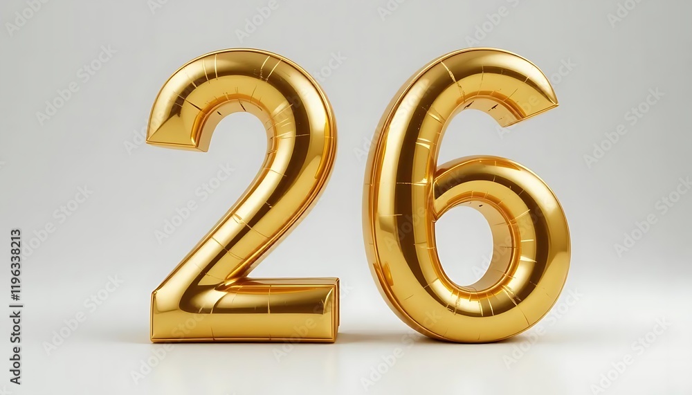 Gold Number Balloons Twenty Six Against White Background Gold Number Balloons Twenty Six Against White Background