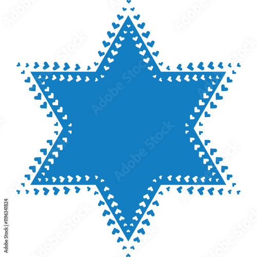 Blue Star of David Graphic with Heart Patterns. Vector illustration.