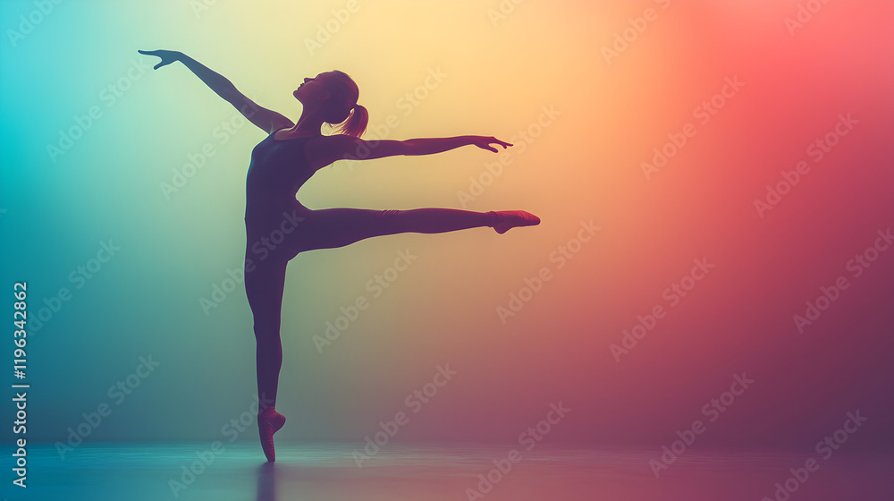 Naklejka premium Graceful Ballerina Silhouette in Colorful Studio Lighting