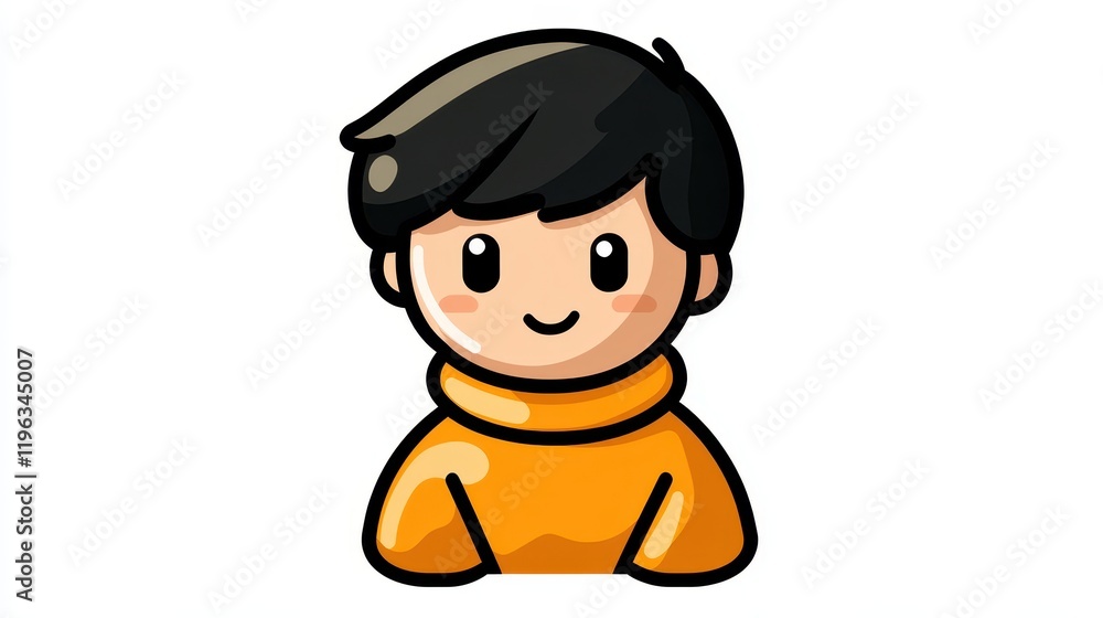 Playful cartoon character with black hair and yellow shirt, vibrant expressive vector illustration Playful cartoon character with black hair and yellow shirt, vibrant expressive vector illustration