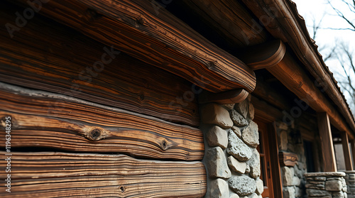 Rustic Log Cabin with Stonework: Architectural Details and Textures of a Charming Country Home photo