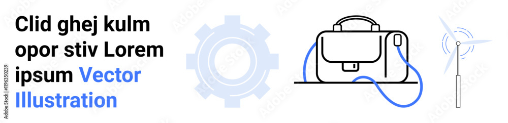 Gear, briefcase, and wind turbine with blue accents. Ideal for business, technology, renewable energy, presentations, corporate, professional, and educational contexts Landing page Gear, briefcase, and wind turbine with blue accents. Ideal for business, technology, renewable energy, presentations, corporate, professional, and educational contexts Landing page